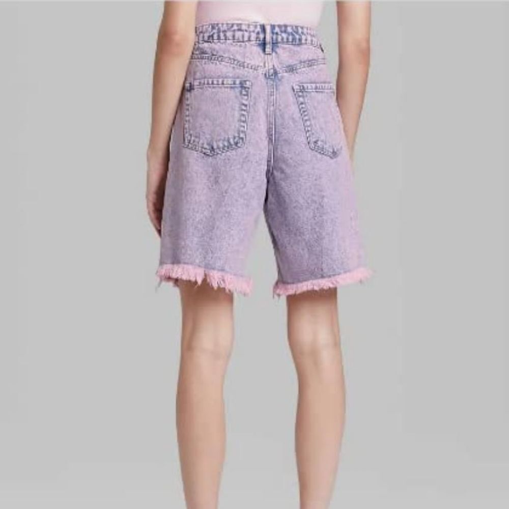 Wild Fable Pink Acid Wash High Rise Bermuda Jean Shorts - Picture 2 of 6